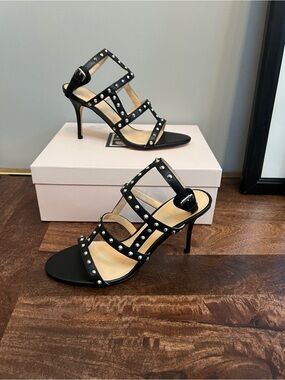 Ivanka Trump Black Studded Strappy High Heel Sandals